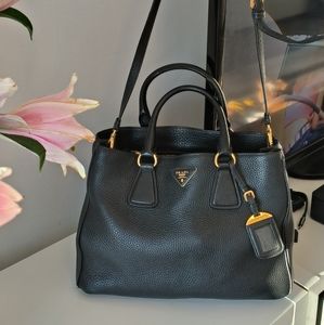 Prada - Twin Pocket Black Leather Tote w/ removable strap